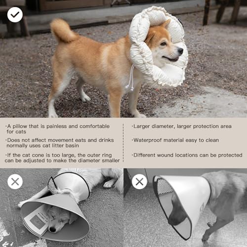 Image of H HIDREAM Soft Dog Cones for Medium Dogs,Cute Adjustable Cone for Dogs to Stop Licking,Dog Recovery Collars & Cones that can Protect Head and Foot Wounds,Egg White All-Season Style