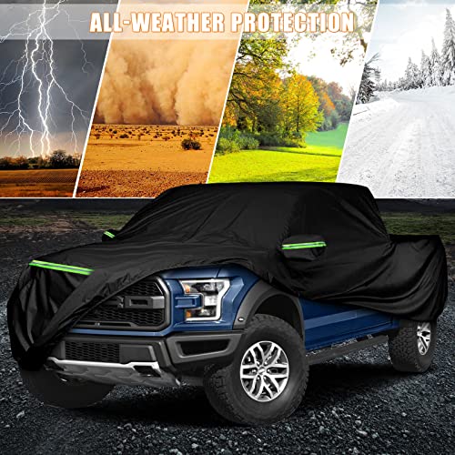 Image of Waterproof Truck Cover Replace for Ford F150 / Dodge Ram 1500 /Chevy Silverado 1500 Crew Cab 5.5 ft, 6 Layers All Weather Car Cover with Zipper Door for Snow Rain Dust Hail Protection
