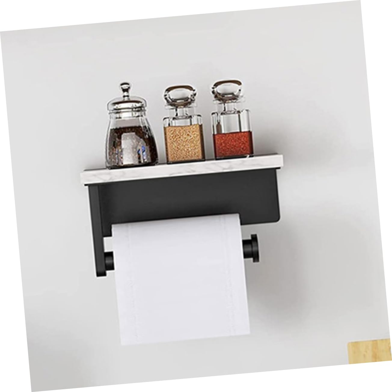 Portarotolo da Parete in Acciaio Inox e Marmo Bianco | Montaggio a Vite Viti Incluse, Adatto a Bagno e Cucina, Supporto per Pezzi e Oggetti