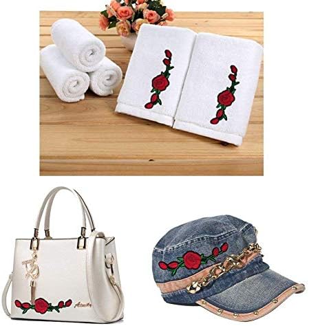 Woohome Iron on Patches, 2 PCS Rose Flower Patch Embroidered Iron on Applique Patch for Craft, Sewing, Clothing, Other Fabrics