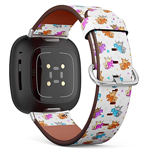 CJBROES Replacement Leather Watch Band, Compatible with Fitbit Versa 3 and Fitbit Sense of Wristband Bracelet Accessory - Cute-Cartoon-Horses