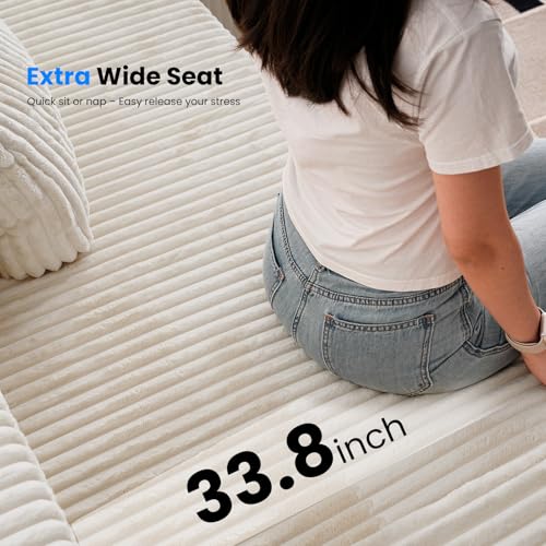 Image of HOMRELEXA 141'' Cloud Sectional Couch with High Backrest, Convertible U-Shaped Modular Sectional Sofa with Deep Seat, Soft Corduroy Upholstery, Boneless Couches Comfortable for Living Room(Beige)