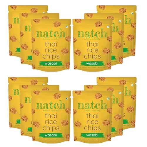 Image of natch Thai Sticky Rice Chips, Healthy Snacks for Adults & Kids 100% Natural,Vegan & Gluten Free,Low Calorie Crackers Crisps,25G each (pack of 12),Wasabi