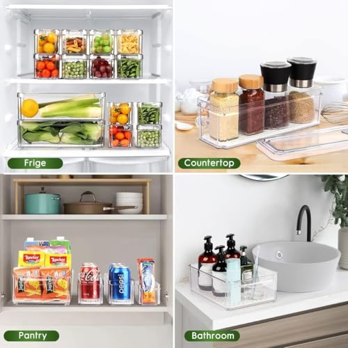 Image of Plastic 14 Pack Fridge Organizer - Stackable BPA-Free Refrigerator Bins with Lids for Fruits, Vegetables, Drinks, Cereals & Food Storage