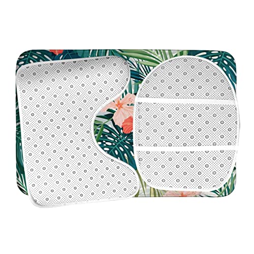 UBINYSS Badematte + Konturmatte + Toilettendeckelbezug, tropische Pflanzen Blumen 3 Stück Badematte Set, mit rutschfester Klebeunterseite – Bild 7