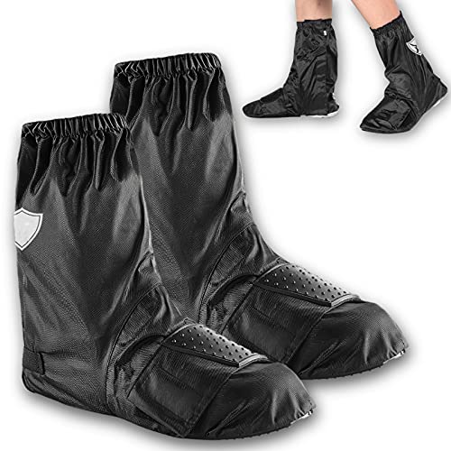 Cubrecalzado Impermeable Moto Botas Con Almohadilla De Cambio De Engranaje, Zapatos A Prueba De Agua Cubierta Resistentes Y Reutilizables, Negros Cubrezapatillas Reflectantes Antideslizantes,26 to 28