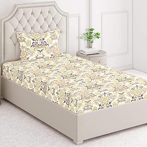 Image of Layers 100% Cotton Bedsheet for Single Bed with 1 Pillow Cover (Ethnic Pattern, Brown) Light Weight, Breathable, Moisture Absorbent, All Season Comfort, Classic Collection
