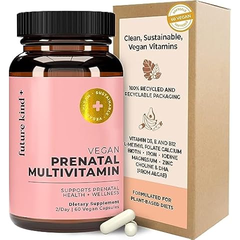 Future Kind Vegan Prenatal Vitamin - (60ct) Prenatal Vitamins with DHA & L-MethylFolate in Glass Bottle - Prenatal Folate Supplement for Women with Vitamin D & E, Iron, Biotin, Gluten-Free & Non-GMO Cover