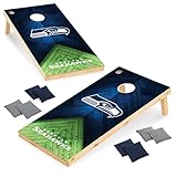 Wild Sports NFL Football Seattle Seahawks 2' x 4' Regulation Size Solid Wood Cornhole Set with Direct Print HD Team Graphics Great Gift for Any Football Fan! Bean Bag Toss Family Outdoor Game