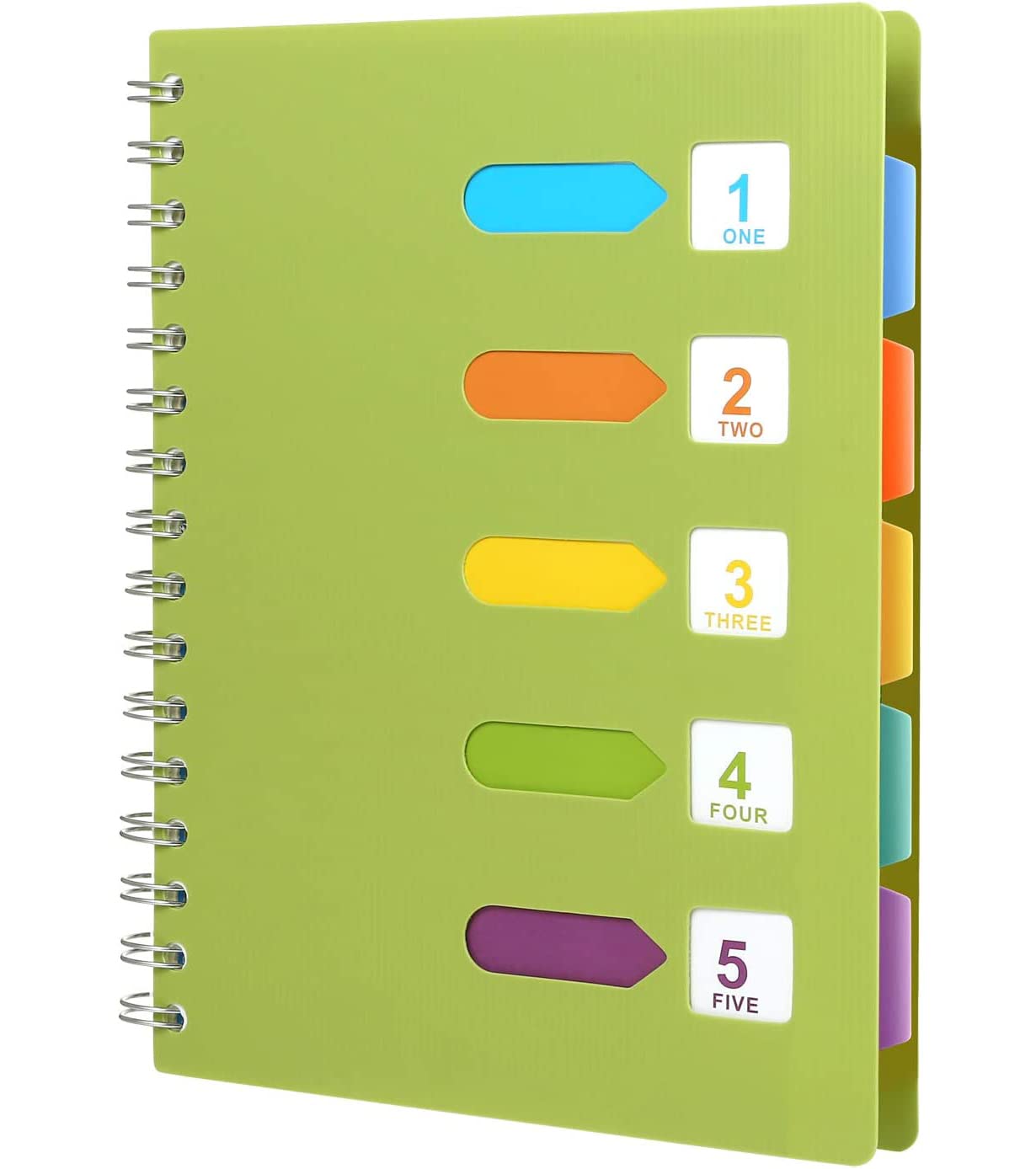 A5 Subject Notebook with Lined Page, 5 Colored Divider Subject Notebook Wirebound Spiral Notebook Hardcover Memo Planner Journal Pad for Students Teens Office School (Green)