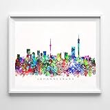 Johannesburg South Africa Watercolor Skyline Poster Cityscape Wall Art Print Home Decor Watercolour Artwork - Unframed