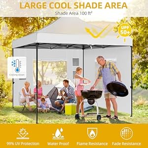 Dwvo 10×10 pop up heavy duty canopy tent with 4 removable sidewall 4 ropes 8 stakes 2 blank banners 4 sandbags 1 carry bag with wheel garden gazebo tent party exhibition commerce white  urban country home decor