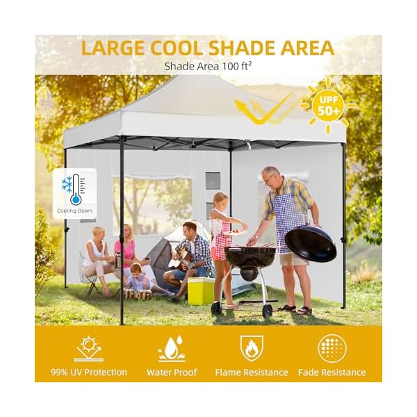 Dwvo 10×10 pop up heavy duty canopy tent with 4 removable sidewall 4 ropes 8 stakes 2 blank banners 4 sandbags 1 carry bag with wheel garden gazebo tent party exhibition commerce white  urban country home decor