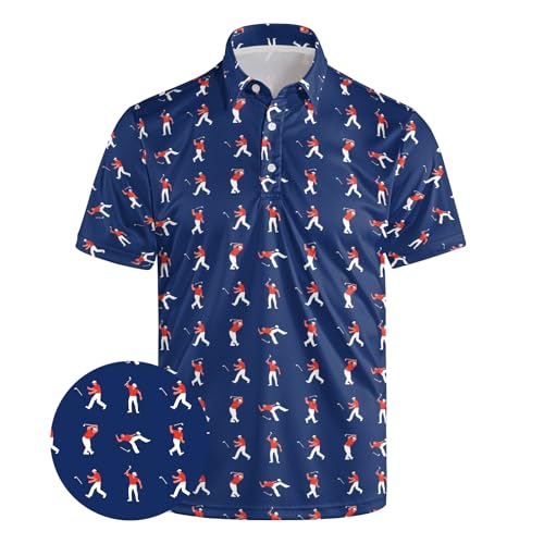 E-Profina Mens Golf Polo Shirts Funny Golf Shirts for Men Moisture Wicking Quick Drying Printed Short Sleeves (US Alpha (Alpha) L Regular Blue)