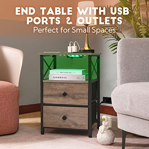 image for AMHANCIBLE LED Nightstands Set of 2, End Tables Living Room with Fast 