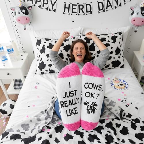 Image of HAPPYPOP Fuzzy Animal Socks for Women - Cute Unicorn, Horse, Cow and Goat Gifts for Her