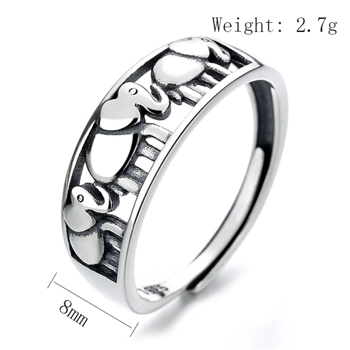 Damski PierśCionek Ze Srebra S925, Regulowany PierśCionek Z WydrążOnym SłOniem W Stylu Vintage,Silver,11