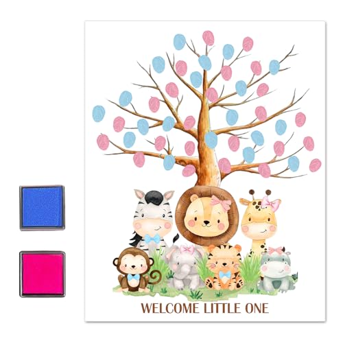 Arbre à empreintes digitales pour fête de révélation du sexe, arbre à feuilles d'empreintes digitales pour révélation du sexe, livre d'or pour baby...