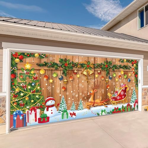 Dtekoj Weihnachts-Garagentor-Dekoration – Mit Kamin, Kranz & Weihnachtsbaum, Für Drinnen & Draußen, Als Banner Oder Hintergrund