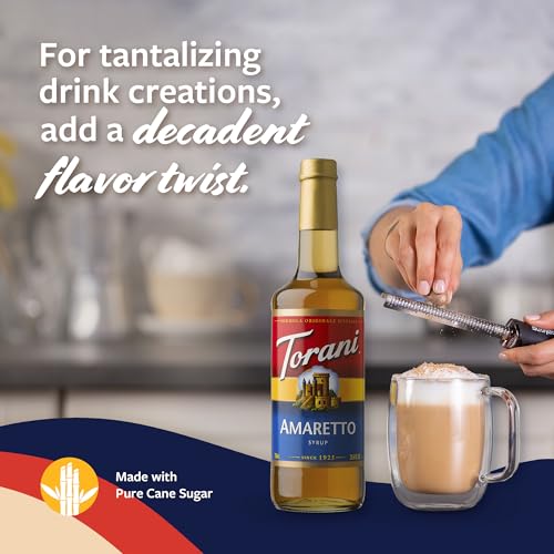 Image of Torani Coffee Syrup, Amaretto Flavoring for Drinks, Glass Bottle with Pump Included, 25.4 Fl Oz