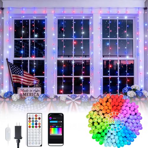 Image of JMEXSUSS RGB Curtain Lights, 300 LED 9.8x9.8FT Color Changing String Lights