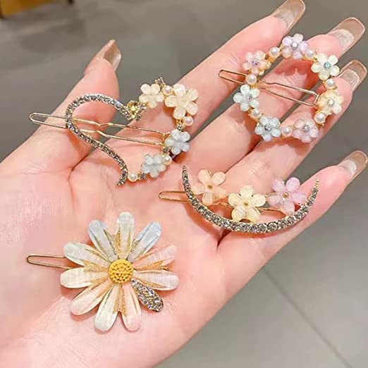 MYSELF Korean fashion Style Flower Lock Hair Clip Pin Hair Accessories set For Women And Girls (4 Pcs)