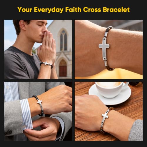 Cross Beaded Bracelet for Men-Christian Bracelets with Cross,Black Onyx - image 3