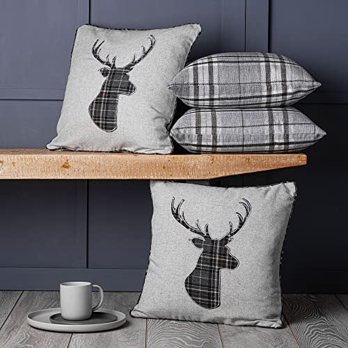Red Rainbow Set of 4 Tartan Stag & Tartan Check Grey Collection...