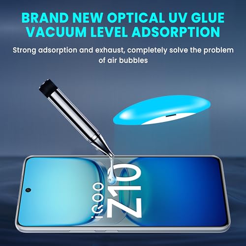 Image of ArmourPro UV Glue Tempered Glass for IQOO Z10 Curved Screen Protector, 9H Anti Scratch, Edge-to-Edge Coverage, HD Clarity, Easy UV Kit with Cable Protector