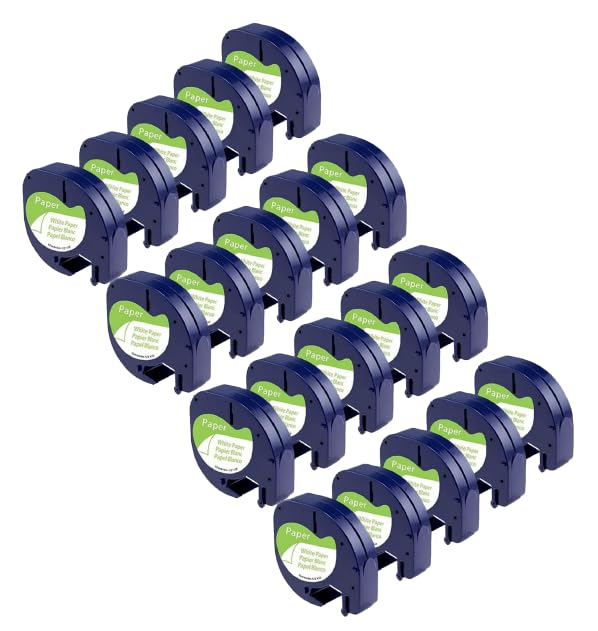 20-Pack 91330 Replace for Dymo Letratag Refills White Paper 12mm x 4m Compatible with Dymo Label Maker Refills 1/2" x 13' Black on White Tape 10697