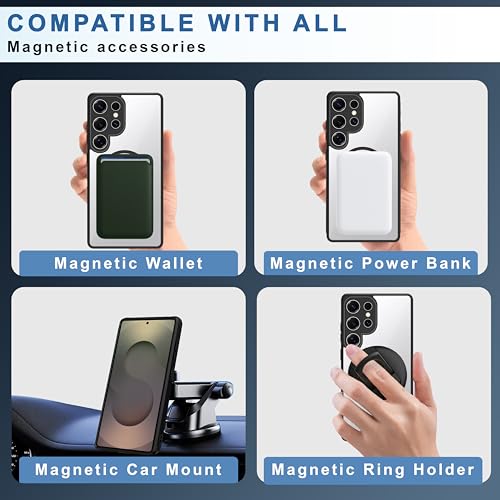 Image of CEDO Backcover for Samsung Galaxy S25 Ultra (5G) | Compatible with Magsafe Wireless Charging | Camera Protection Shockproof Case | Magnetic Ring Lock Transparent Acrylic Clear Backcase (Black)