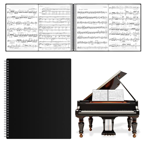Irich A4 4 Seiten Erweitern Notenmappe 15 Fächer/60 Seiten Notenmappe für Notenblätter Schwarz Music Sheet Chormappe für Musikpartitur Papier Kunstwerke Gemälde Akten