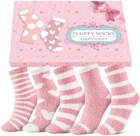 Niorasen Kuschelsocken Damen Flauschige Warme Socken mit Geschenkbox 5 Paar | Weiche Haussocken für kalte Wintertage; bequem als Bettsocken, Schlafsocken oder für gemütliche Stunde