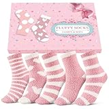 Niorasen Fluffy Socks Womens with Gift Box, Cosy Bed Socks for Women, Warm&Comfy Fuzzy Sock, Christmas Gifts for Women Ladies Girls, 5 Pairs, 3-8, Pink