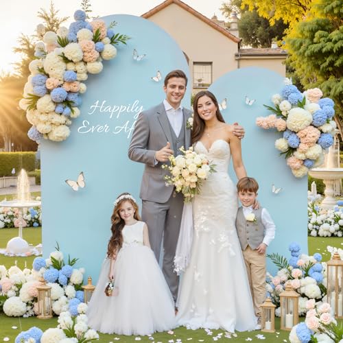 Image of Baby Blue and Royal Blue Photo Arch Backdrop Cover Set of 2 for Baby Shower Boy Party 7.2ft and 6ft Arch Covers Stretchy Backdrop Spandex Birthday Arch Stand Covers for Wedding Banquet Background