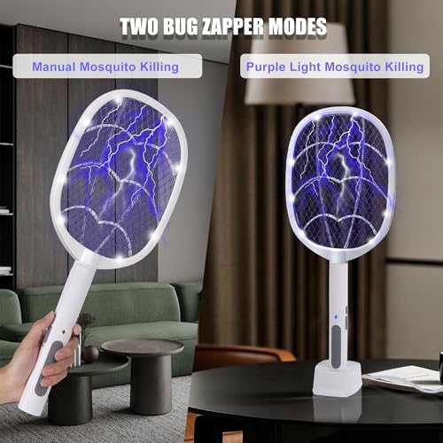 Image of 3 Packs Electric Fly Swatter Rackets, 2-in-1 Handhold Bug Zapper with 3000V High Voltage, Plug-in Mosquito Killer Insect Light Trap with 3 Layer Safety Mesh Portable for Indoor Outdoor Use