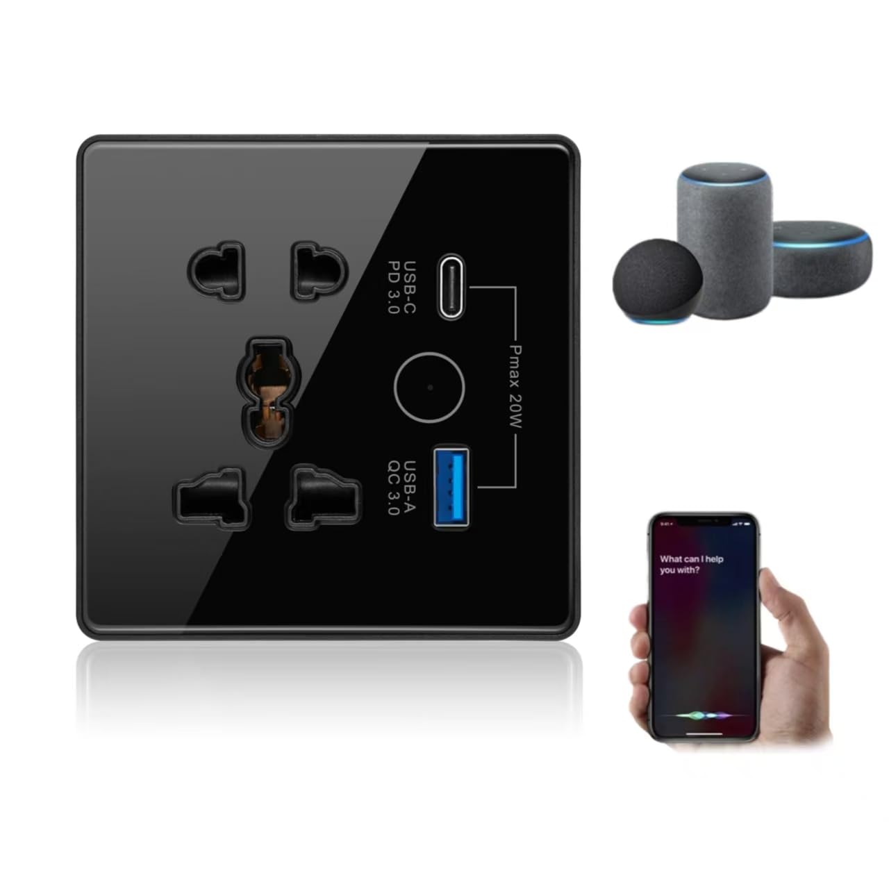 Tichondrius Universal Smart Wall Outlet, WiFi Smart Touch Wall Socket,Wall Outlet with USB+TypC Interface,Tuya APP Remote Control,Compatible Alexa and Google Home,No Hub Required,2.4G WiFi,13A (Black)