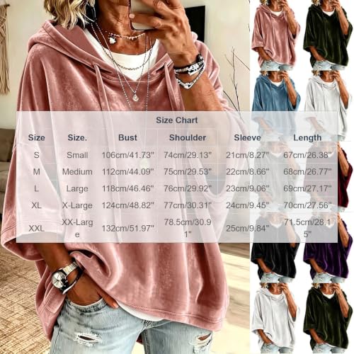 YMADREIG Womens Oversized Velvet Hoodies 3/4 Sleeve Velour Sweatshirt - image 6