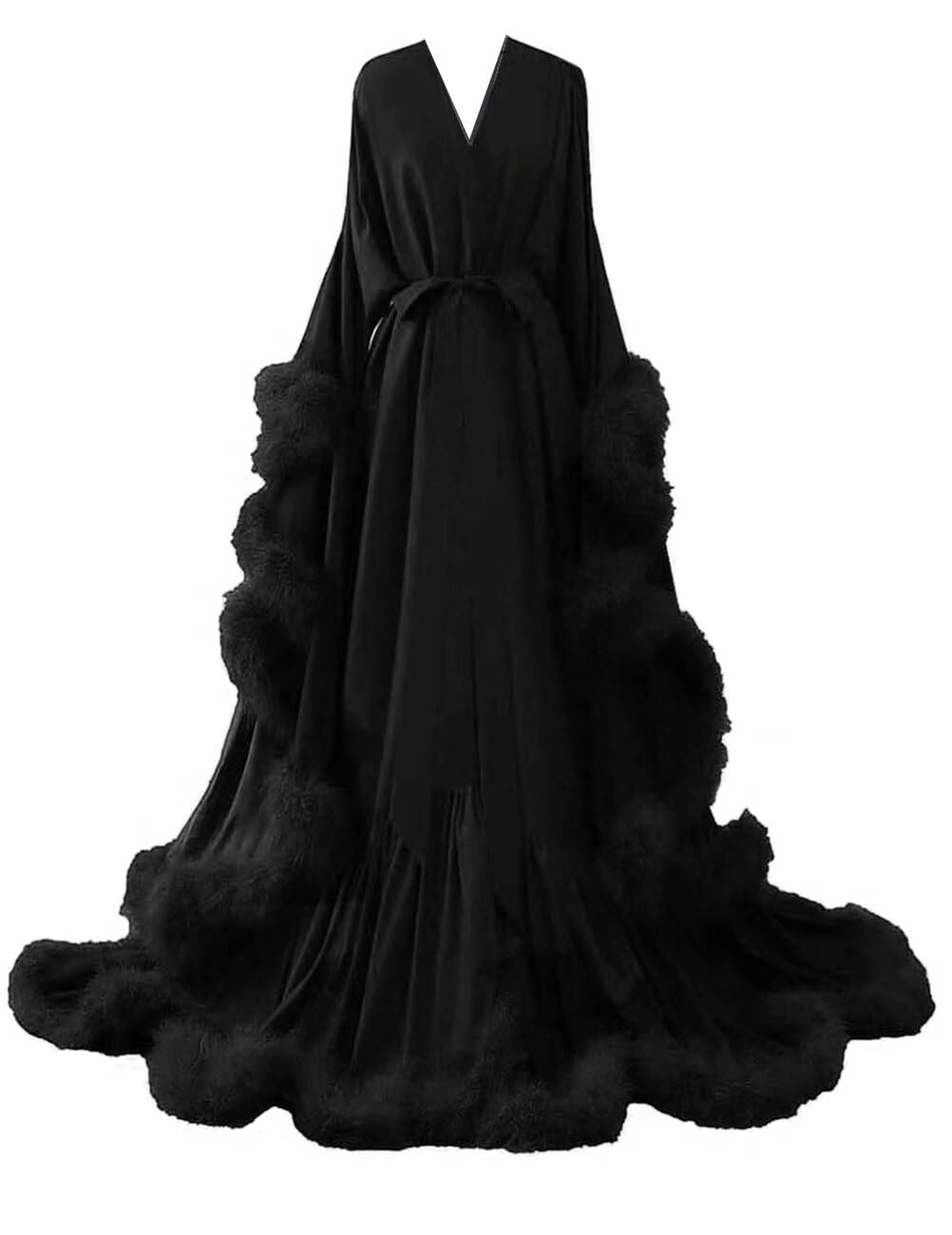 Women's Feather Bridal Robes Silk Satin Maternity Robes for Photoshoot Old Hollywood Long Nightgown Bathrobe Lingerie