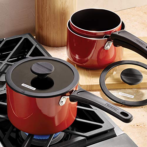 Image of Tramontina Non Stick 6-Piece Nesting Sauce Pan Set with Lids - Red