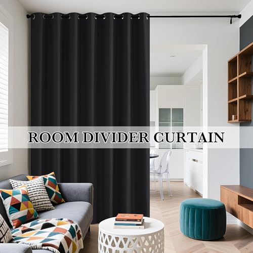 Image of RYB HOME Black 100% Blackout Curtains for Bedroom, Wide Thermal Insulated Privacy Curtains for Sliding Glass Doors /Patio Door /Living Room /Open Closet, Room Divider Panel, W70 x L84, 1 Panel