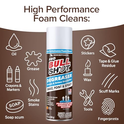 Bull Shot Degreaser Pro, Foaming Degreaser & Grime Remover, Heavy-Duty, AS SEEN ON TV, Residue-Free, Shake, Point & Spray, Emulsifies Grease, Oil Splatters, Glue, Tape Residue & More - Made in the USA - Image 4