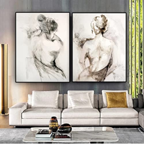 Toile peinture abstrait noir blanc femme pour decoration murale salon