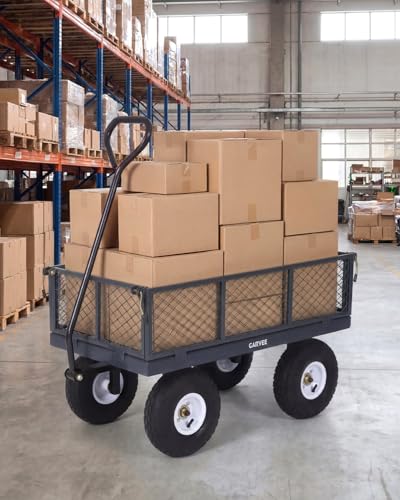 Carretilla de jardín de acero resistente 400 lbs – Carro utilitario para patio – Neumáticos neumáticos todoterreno de 10" – Laterales de malla removibles – Fácil maniobrabilidad para césped, jardinería y paisajismo – Gris, GOR410 miniatura 6