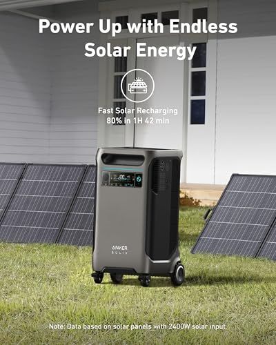 Image of Anker SOLIX F3800 Portable Power Station with 400W Bifacial Solar Panel, 3,840Wh LiFePO4 Battery, 6,000W AC Output (120V / 240V), Solar Generator for Home Use, RV, Emergency Backup, Power Outages