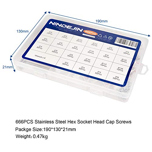 NINDEJIN 666 Stück Madenschraube Sechskantkopf Inbusschraube Sortiment, M2 M3 M4 M5 M6 M8 Gewindestifte mit Schraubenschlüssel, Sechskantschrauben für Türgriffe Wasserhähne Knöpfe Halterungen