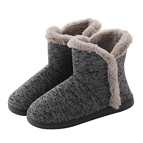 TQGOLD Slipper Boots for Women Warm Cozy Cashmere Bootie Slippers Indoor Outdoor Winter House Shoes(Gray, 43-44)