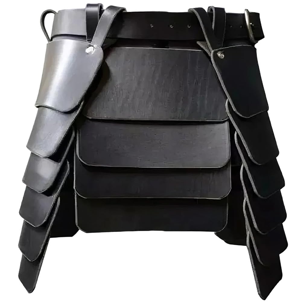 CALFOVERA Retro Three-Sided Thigh Armor Medieval Viking Wide Waist Belt Armor Skirt PU Leather Mercenary Knights Skirt with Wide Buckle Belt for LARP Cosplay Costume Make-up Party (Black)