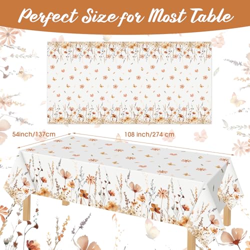 Image of Ganeen 3 Pcs Fall Floral Tablecloth Thanksgiving Autumn Disposable Plastic Table Cloth Wildflower Table Covers Rectangle for Thanksgiving Birthday Wedding Fall Party Decorations, 54 x 108 Inch
