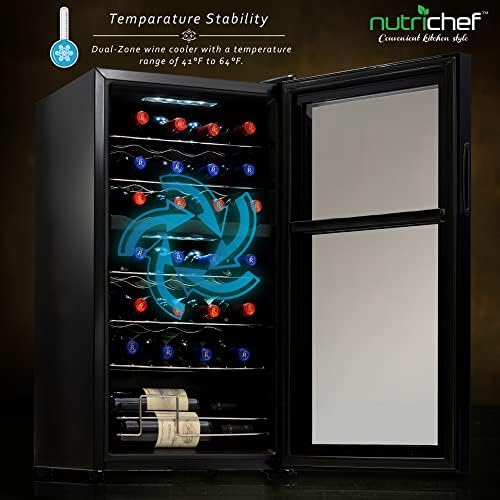 NutriChef PKCWCDS285 28 Bottle Compressor Cooler DualZone Refrigerator Cooling System Large